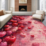 Ultra Soft Area Rug, Non Slip, Stain Resistant, Washable Area Rugs for Living Room, Bedroom, Sweet Cherry Bomb Bow Rug Featuring Juicy Fruit Details and Elegant Pink Ribbon(Red)