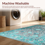 Ultra Soft Area Rug, Non Slip, Stain Resistant, Washable Area Rugs for Living Room, Bedroom, Contemporary Teal Floral Elegance(Gray)