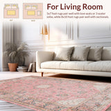 Ultra Soft Area Rug, Non Slip, Stain Resistant, Washable Area Rugs for Living Room, Bedroom, Vintage Floral Boho Elegance(Pink)