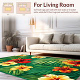 Ultra Soft Area Rug, Non Slip, Stain Resistant, Washable Area Rugs for Living Room, Bedroom, Sophisticated Vintage Leaf Arrangement(Green)