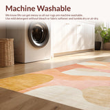 Ultra Soft Area Rug, Non Slip, Stain Resistant, Washable Area Rugs for Living Room, Bedroom, Boho Chic Rug Playful Wave Motif Pastel Peachy Hues with Retro Dot Elements(Orange)