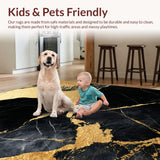 Ultra Soft Area Rug, Non Slip, Stain Resistant, Washable Area Rugs for Living Room, Bedroom, Contemporary Black Gold Dining Room Plush Rug(Black)