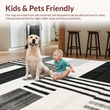 Ultra Soft Area Rug, Non Slip, Stain Resistant, Washable Area Rugs for Living Room, Bedroom, Elegant Monochrome Striped Woven Rug for Indoor Outdoor Layering Design(Gray)