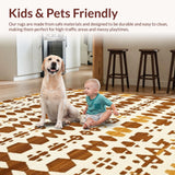 Ultra Soft Area Rug, Non Slip, Stain Resistant, Washable Area Rugs for Living Room, Bedroom, Rustic Earthy Cow Motif(Brown)