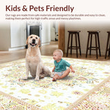 Ultra Soft Area Rug, Non Slip, Stain Resistant, Washable Area Rugs for Living Room, Bedroom, Artisan with Symmetrical Floral Petals and Dot Details(White)