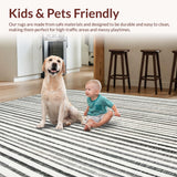 Ultra Soft Area Rug, Non Slip, Stain Resistant, Washable Area Rugs for Living Room, Bedroom, White Striped Rug(Black)