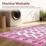 Ultra Soft Area Rug, Non Slip, Stain Resistant, Washable Area Rugs for Living Room, Bedroom, Intricate Botanical Border Design(White)