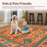 Ultra Soft Area Rug, Non Slip, Stain Resistant, Washable Area Rugs for Living Room, Bedroom, Dynamic Colorful Trellis Elements(Orange)