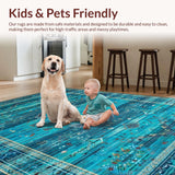 Ultra Soft Area Rug, Non Slip, Stain Resistant, Washable Area Rugs for Living Room, Bedroom, Elegant Nature-Infused Print Design(Blue)