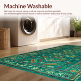 Ultra Soft Area Rug, Non Slip, Stain Resistant, Washable Area Rugs for Living Room, Bedroom, Chic Antique Green Floral Motif(Blue)