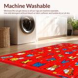 Ultra Soft Area Rug, Non Slip, Stain Resistant, Washable Area Rugs for Living Room, Bedroom, Interactive Colorful Animal Scene(Red)