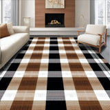 Ultra Soft Area Rug, Non Slip, Stain Resistant, Washable Area Rugs for Living Room, Bedroom, Festive Dotted Plaid Composition(Brown)