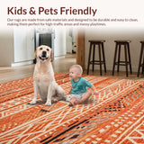 Ultra Soft Area Rug, Non Slip, Stain Resistant, Washable Area Rugs for Living Room, Bedroom, Trendy Ogee Pattern in Rust Hues(Orange)