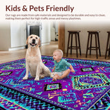 Ultra Soft Area Rug, Non Slip, Stain Resistant, Washable Area Rugs for Living Room, Bedroom, Charming Vibrant Folk Design(Purple)