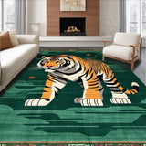 Ultra Soft Area Rug, Non Slip, Stain Resistant, Washable Area Rugs for Living Room, Bedroom, Vibrant Green Animal Motif(Brown)