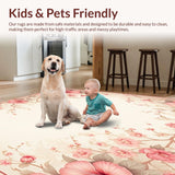Ultra Soft Area Rug, Non Slip, Stain Resistant, Washable Area Rugs for Living Room, Bedroom, Elegant Floral Beige Area With Vintage Pink Botanical Motifs(Beige)