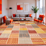 Ultra Soft Area Rug, Non Slip, Stain Resistant, Washable Area Rugs for Living Room, Bedroom, Rustic Patchwork Area Rug With Vibrant Earthy Hues And Geometric Patterns(Orange)