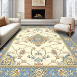 Ultra Soft Area Rug, Non Slip, Stain Resistant, Washable Area Rugs for Living Room, Bedroom, Elegant Beige and Light Blue Ornate Floral Borders(Beige)