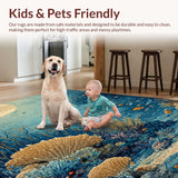 Ultra Soft Area Rug, Non Slip, Stain Resistant, Washable Area Rugs for Living Room, Bedroom, Nautical Treasure Carpet With Sea Turtle Journey Through Coral Haven(Blue)