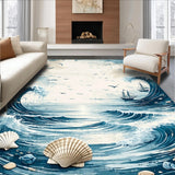 Ultra Soft Area Rug, Non Slip, Stain Resistant, Washable Area Rugs for Living Room, Bedroom, Farmhouse Printed With Charming Coastal Inspired Motifs(Blue)
