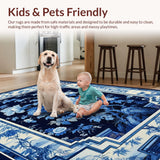 Ultra Soft Area Rug, Non Slip, Stain Resistant, Washable Area Rugs for Living Room, Bedroom, Sophisticated Floral Chinoiserie Aesthetic(Blue)