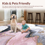 Ultra Soft Area Rug, Non Slip, Stain Resistant, Washable Area Rugs for Living Room, Bedroom, Modern Marble Texture with Subtle Hues(Pink)
