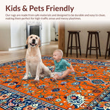 Ultra Soft Area Rug, Non Slip, Stain Resistant, Washable Area Rugs for Living Room, Bedroom, Artful Floral Circular Arrangement(Orange)