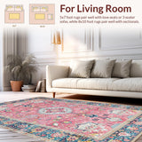 Ultra Soft Area Rug, Non Slip, Stain Resistant, Washable Area Rugs for Living Room, Bedroom, Rustic Soft Toned Geometric Beauty(Pink)