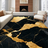 Ultra Soft Area Rug, Non Slip, Stain Resistant, Washable Area Rugs for Living Room, Bedroom, Modern Abstract Black Gold Living Room Carpet(Black)