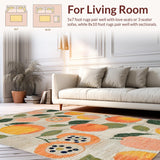 Ultra Soft Area Rug, Non Slip, Stain Resistant, Washable Area Rugs for Living Room, Bedroom, Blush Fruit Pattern Carpet Bright Orange Green White Design(Beige)