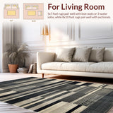 Ultra Soft Area Rug, Non Slip, Stain Resistant, Washable Area Rugs for Living Room, Bedroom, Rustic Natural Tone Patterned Textile(Black)