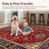 Ultra Soft Area Rug, Non Slip, Stain Resistant, Washable Area Rugs for Living Room, Bedroom, Rustic Colorful Geometric Motif(Red)