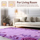 Ultra Soft Area Rug, Non Slip, Stain Resistant, Washable Area Rugs for Living Room, Bedroom, Vibrant Cozy Botanical Touch(Purple)