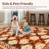 Ultra Soft Area Rug, Non Slip, Stain Resistant, Washable Area Rugs for Living Room, Bedroom, Elegant Floral Geometric Fusion(Orange)