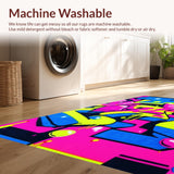 Ultra Soft Area Rug, Non Slip, Stain Resistant, Washable Area Rugs for Living Room, Bedroom, Urban Street Graffiti Pop Art Rug with Spray Paint Lettering and Cartoon Graphics(Blue)