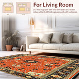 Ultra Soft Area Rug, Non Slip, Stain Resistant, Washable Area Rugs for Living Room, Bedroom, Vibrant Orange and Gold Abstract Floral Area with Elegant Motifs(Red)