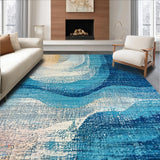 Ultra Soft Area Rug, Non Slip, Stain Resistant, Washable Area Rugs for Living Room, Bedroom, Trendy Distressed Ombre Rug Featuring a Blue to Beige Color Palette(Blue)