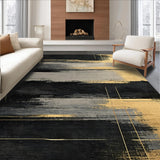 Ultra Soft Area Rug, Non Slip, Stain Resistant, Washable Area Rugs for Living Room, Bedroom, Elegant Modern Gold Accents(Black)