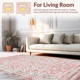 Ultra Soft Area Rug, Non Slip, Stain Resistant, Washable Area Rugs for Living Room, Bedroom, Rustic Textured Geometric Layout(Pink)