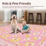 Ultra Soft Area Rug, Non Slip, Stain Resistant, Washable Area Rugs for Living Room, Bedroom, Vibrant Pink Flower Extravaganza(Pink)