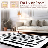 Ultra Soft Area Rug, Non Slip, Stain Resistant, Washable Area Rugs for Living Room, Bedroom, Rustic Monochrome Plaid Visual Appeal(Black)