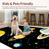 Ultra Soft Area Rug, Non Slip, Stain Resistant, Washable Area Rugs for Living Room, Bedroom, Colorful Cosmic Cartoon Landscape(Black)