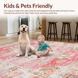 Ultra Soft Area Rug, Non Slip, Stain Resistant, Washable Area Rugs for Living Room, Bedroom, Cozy Earthy Floral Fusion(Pink)