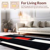 Ultra Soft Area Rug, Non Slip, Stain Resistant, Washable Area Rugs for Living Room, Bedroom, Sophisticated Linear Abstract Design(Black)