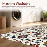 Ultra Soft Area Rug, Non Slip, Stain Resistant, Washable Area Rugs for Living Room, Bedroom, Vintage Boho Floral Living Room Low Pile Rug(White)