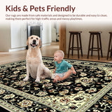 Ultra Soft Area Rug, Non Slip, Stain Resistant, Washable Area Rugs for Living Room, Bedroom, Rustic Traditional Tiled Motif(Black)