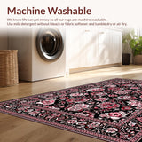 Ultra Soft Area Rug, Non Slip, Stain Resistant, Washable Area Rugs for Living Room, Bedroom, Elegant Black Floral Motif(Black)