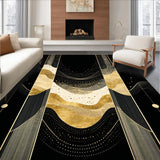 Ultra Soft Area Rug, Non Slip, Stain Resistant, Washable Area Rugs for Living Room, Bedroom, Sleek Contemporary Gold Accented Lines(Black)