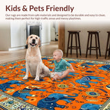 Ultra Soft Area Rug, Non Slip, Stain Resistant, Washable Area Rugs for Living Room, Bedroom, Artistic Elephant Embrace Motif(Orange)