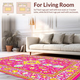 Ultra Soft Area Rug, Non Slip, Stain Resistant, Washable Area Rugs for Living Room, Bedroom, Artful Geometric Floral Composition(Pink)